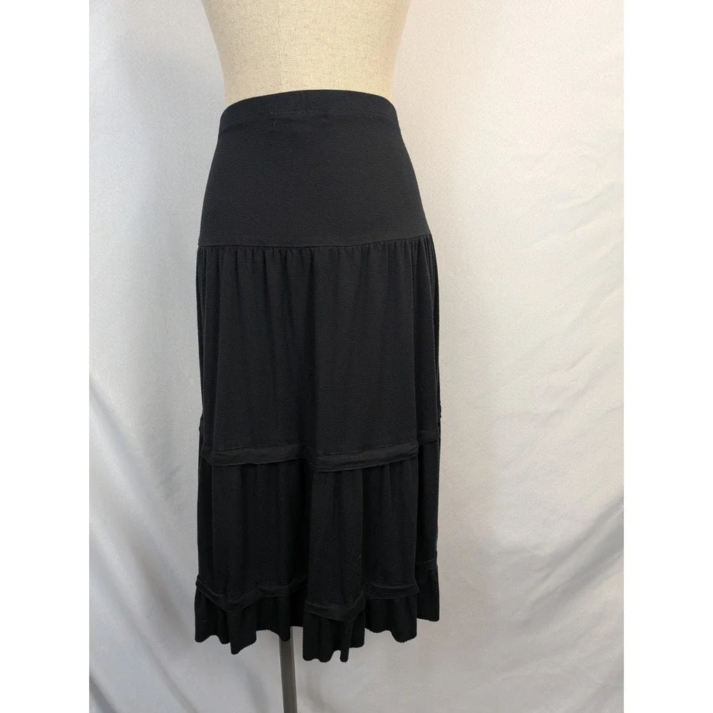 Karen‎ Kane Tiered Midi Skirt XL Black Ruffle Boho Gothic Modest Made in USA